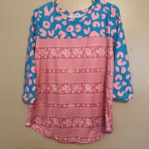 LuLaRoe Pink and Blue Patterned Top